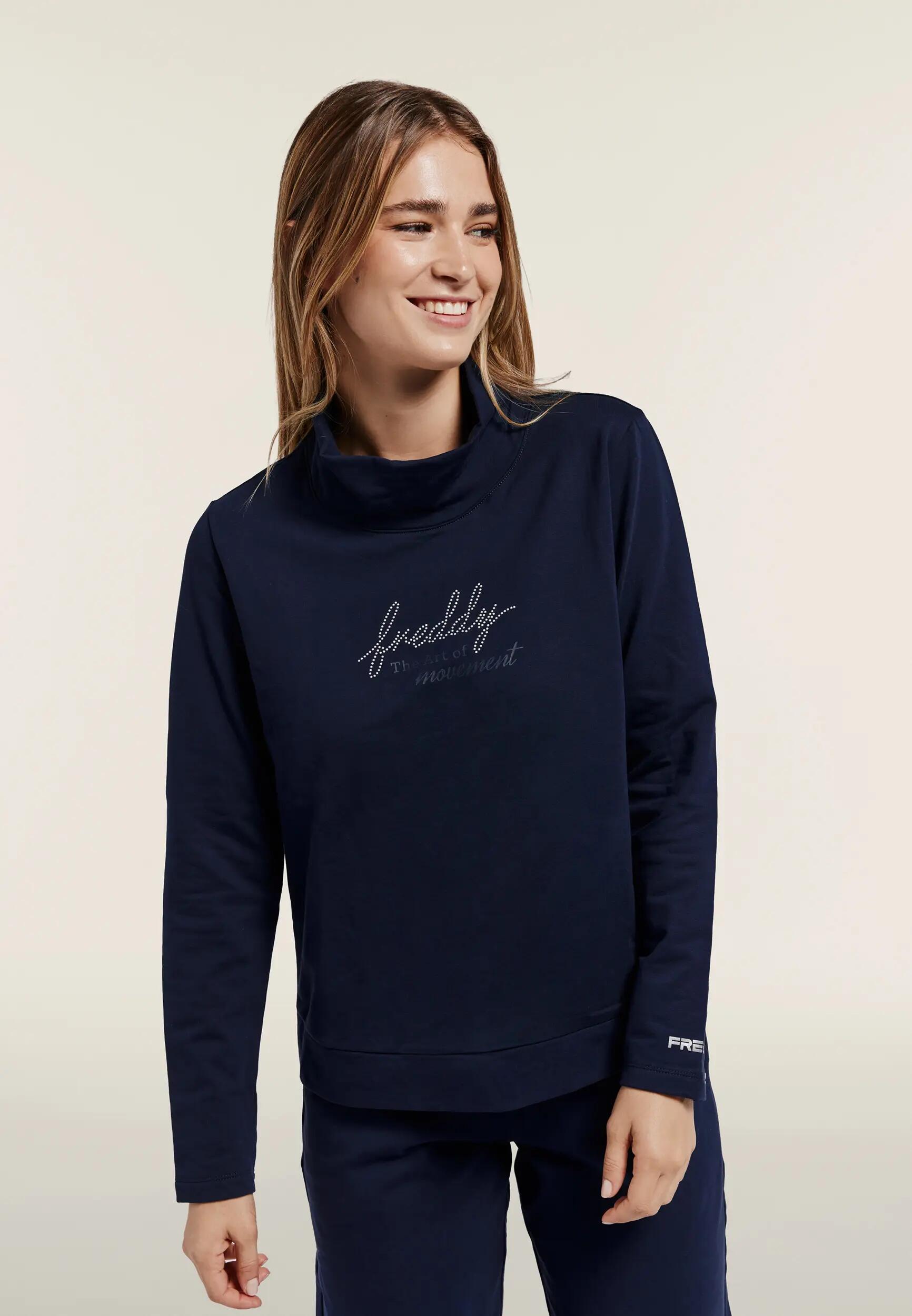 Sweat-shirt confortable à col montant avec revers et perles 2/6