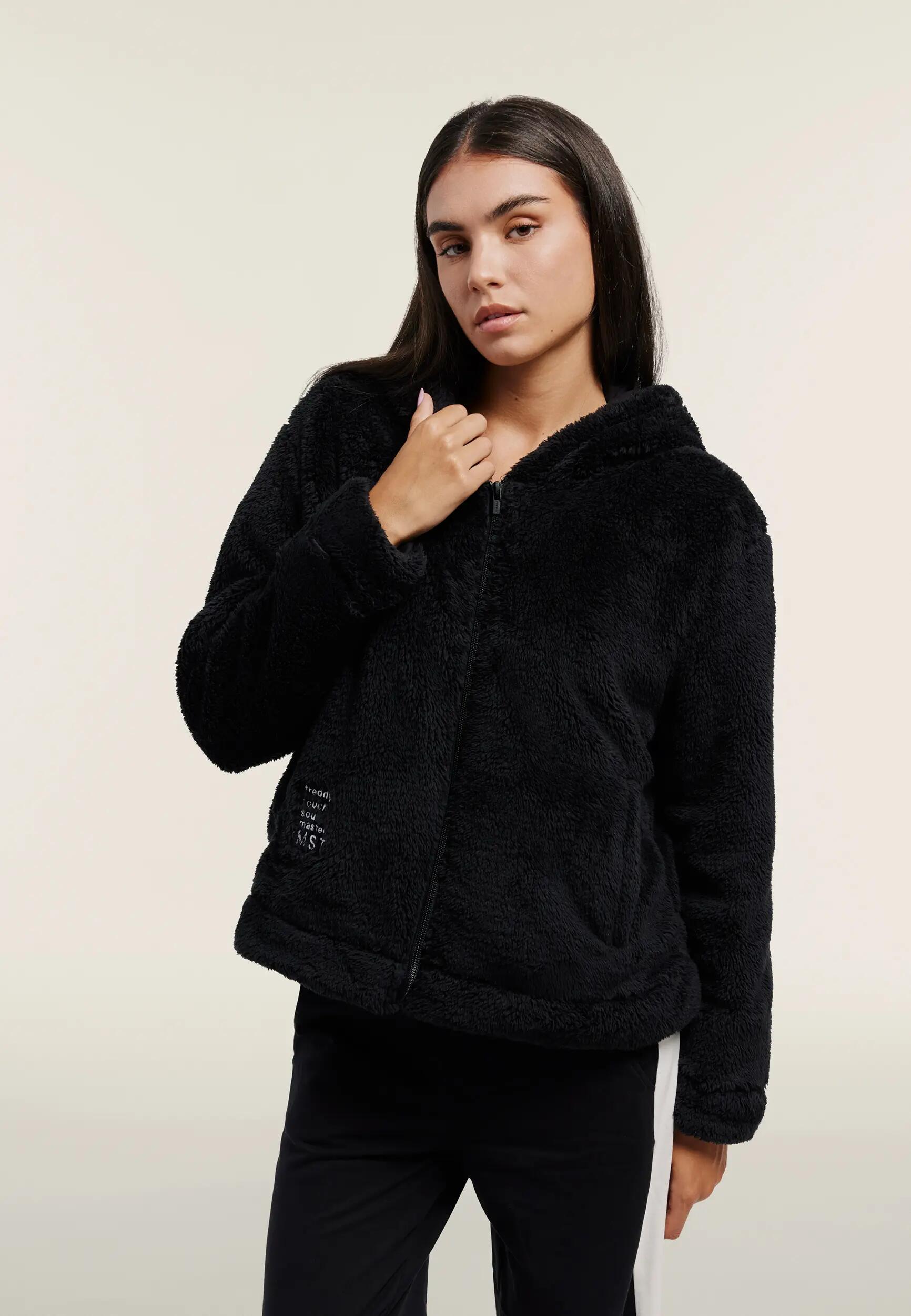Felpa donna in pile teddy con zip e cappuccio 2/6