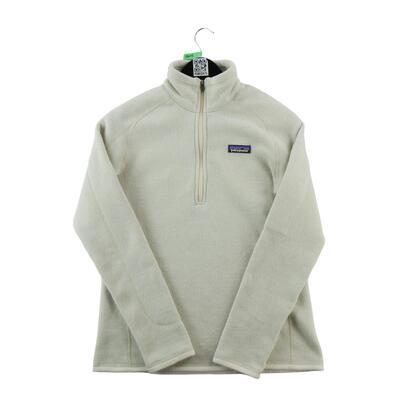 Pile donna beige 1/4 zip con tasca sulla manica