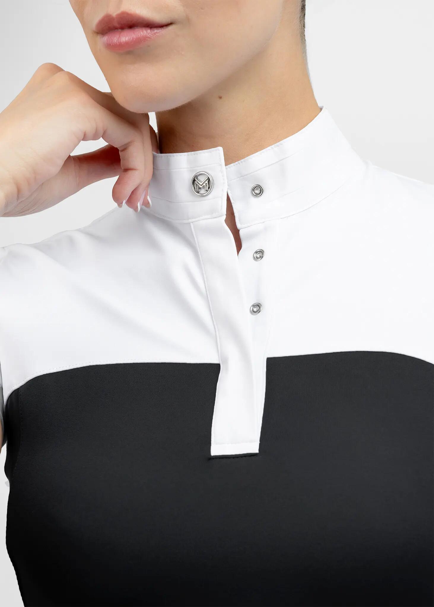 Camisa de Concurso Manga Corta Mujer Equitación Maximilian Era Negro 5/8