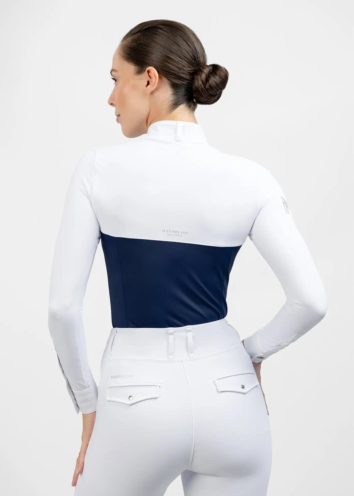 Camisa de Concurso Manga Larga Mujer Equitación Maximilian Era Marino 3/8