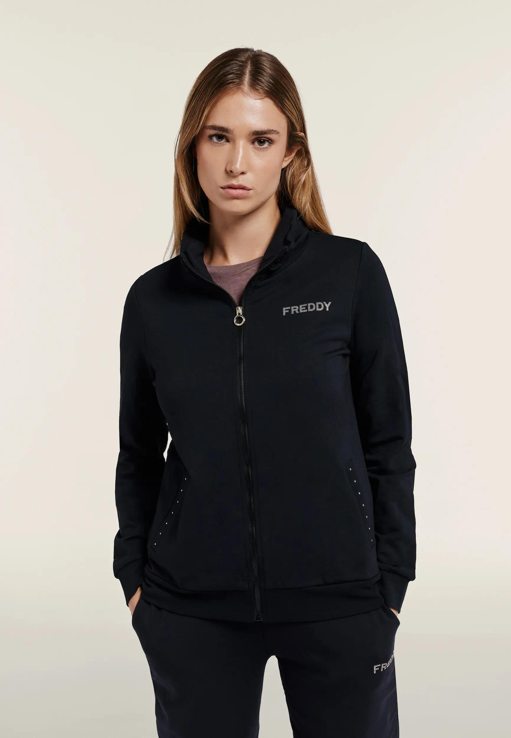 Sudadera regular de mujer con cremallera y cuello alto fruncido 2/6
