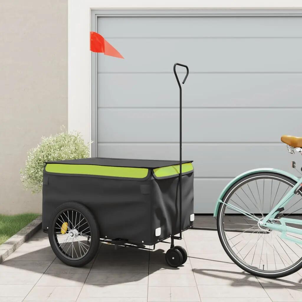 Remorque vélo VidaXL 45 kg fer noir et vert 1/3