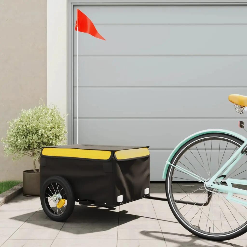 Remorque vélo vidaXL châssis fer 30 kg drapeau sécurité 1/5