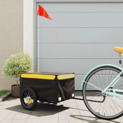Remorque vélo vidaXL châssis fer 30 kg drapeau sécurité