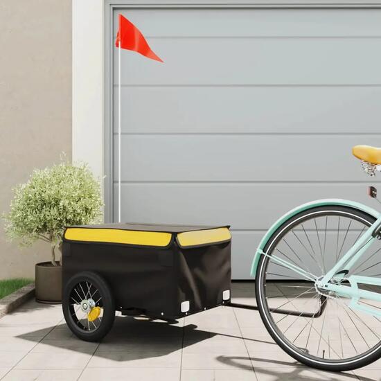 Remorque vélo vidaXL châssis fer 30 kg drapeau sécurité