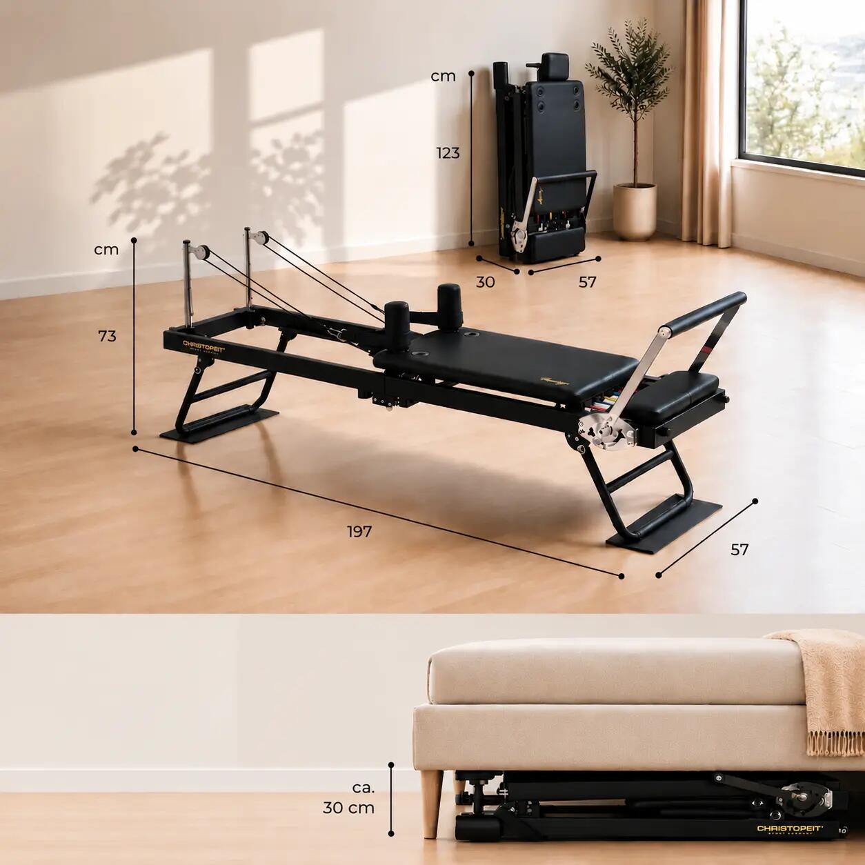 Pilates Reformer klappbar und hochwertig - Ganzkörpertraining - schwarz 7/9