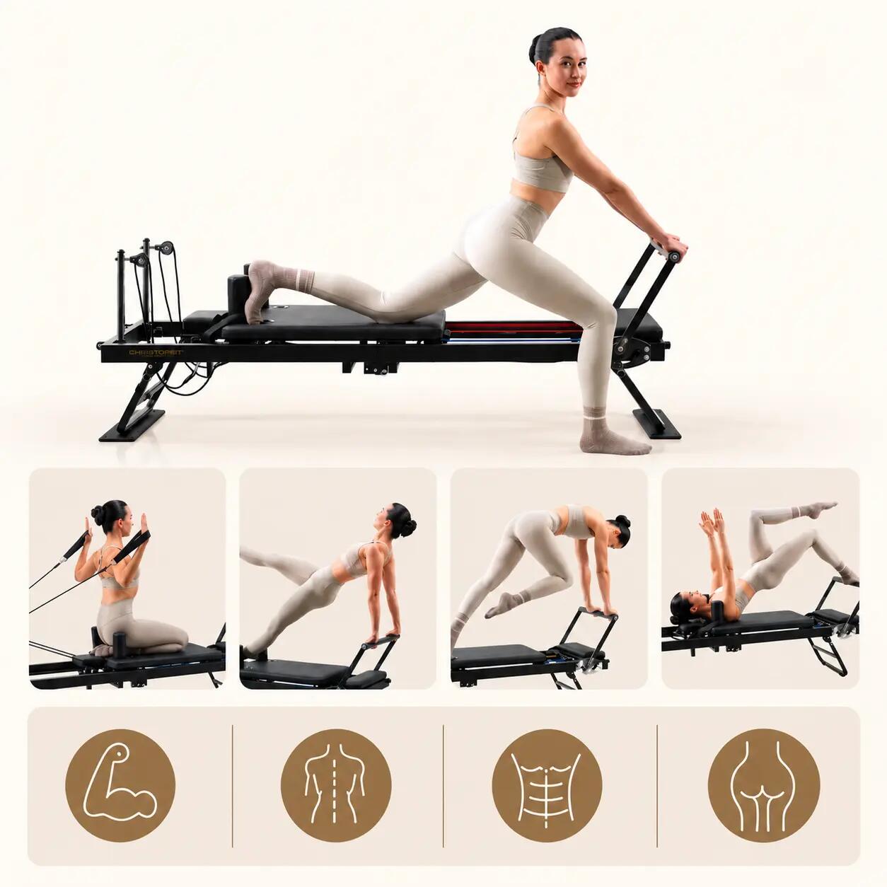 Pilates Reformer klappbar und hochwertig - Ganzkörpertraining - schwarz 4/9