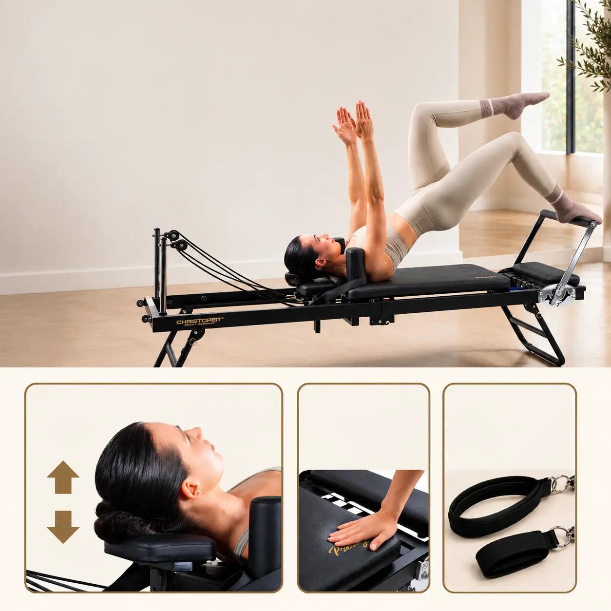 Pilates Reformer klappbar und hochwertig - Ganzkörpertraining - schwarz 2/9