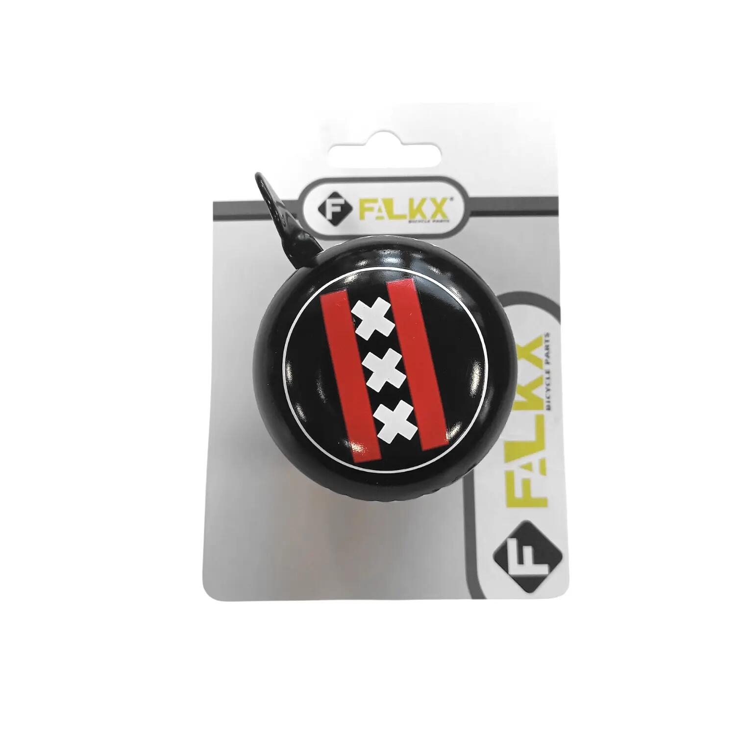 Clochette vélo Falkx 60 mm noire graphique rouge et blanche 2/2