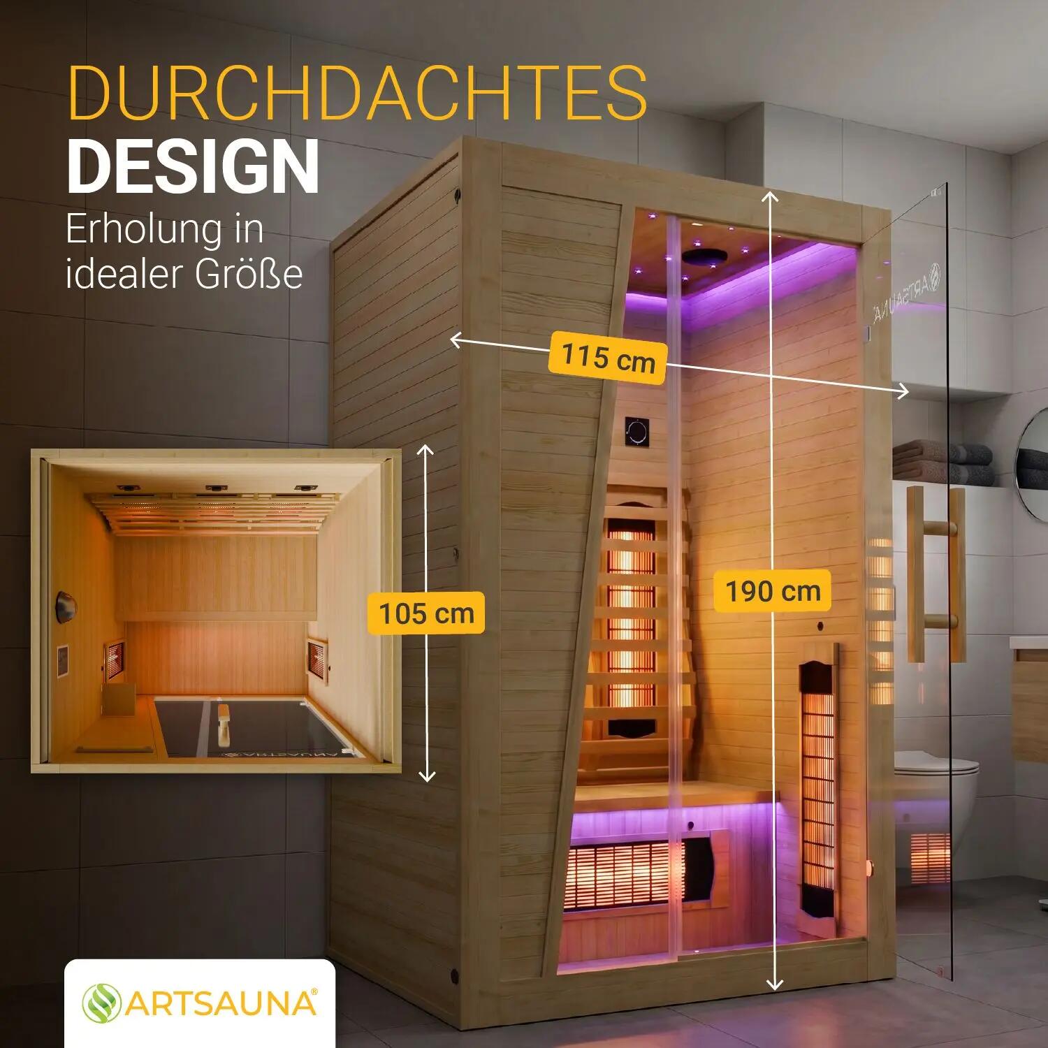 ARTSAUNA Infrarotkabine Bergen115 Natur Hemlockholz für 2 Personen 7/7