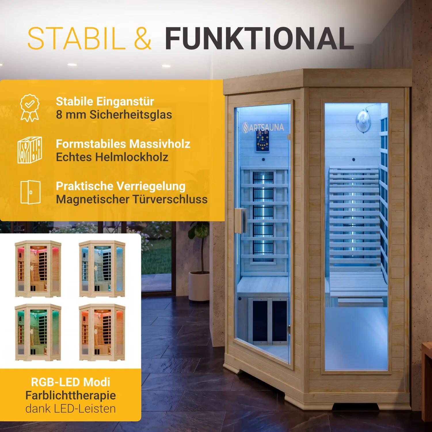 Infrarotkabine Aalborg mit Dual-Technologie 2 Personen Hemlockholz 7/7