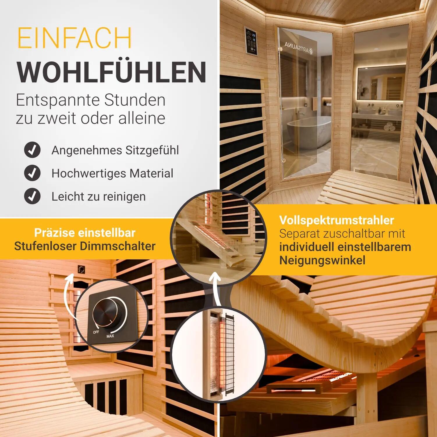 ARTSAUNA Infrarotkabine Kolding Dual-Technologie Heizsystem 2 Personen 4/7