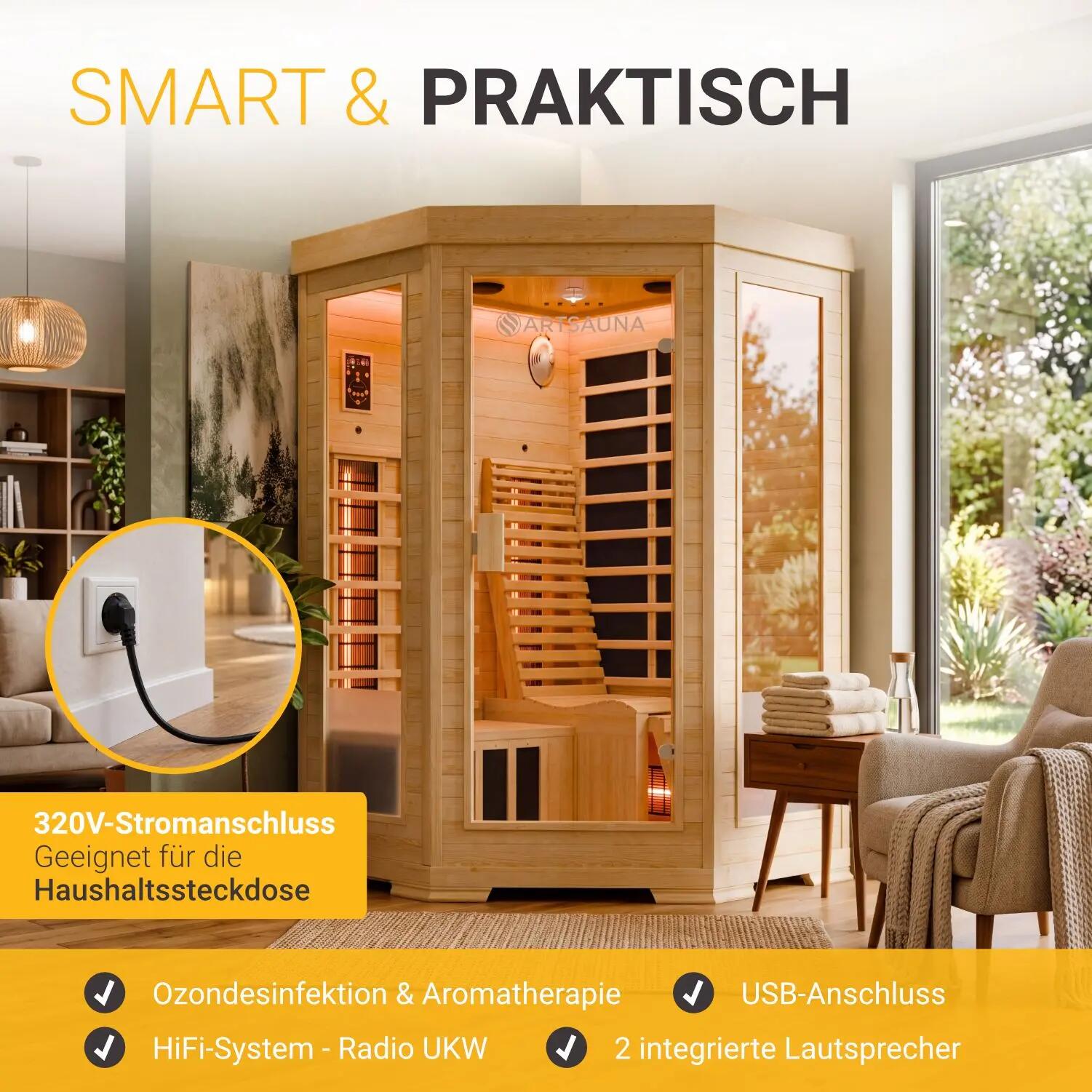 Infrarotkabine Aalborg mit Dual-Technologie 2 Personen Hemlockholz 4/7