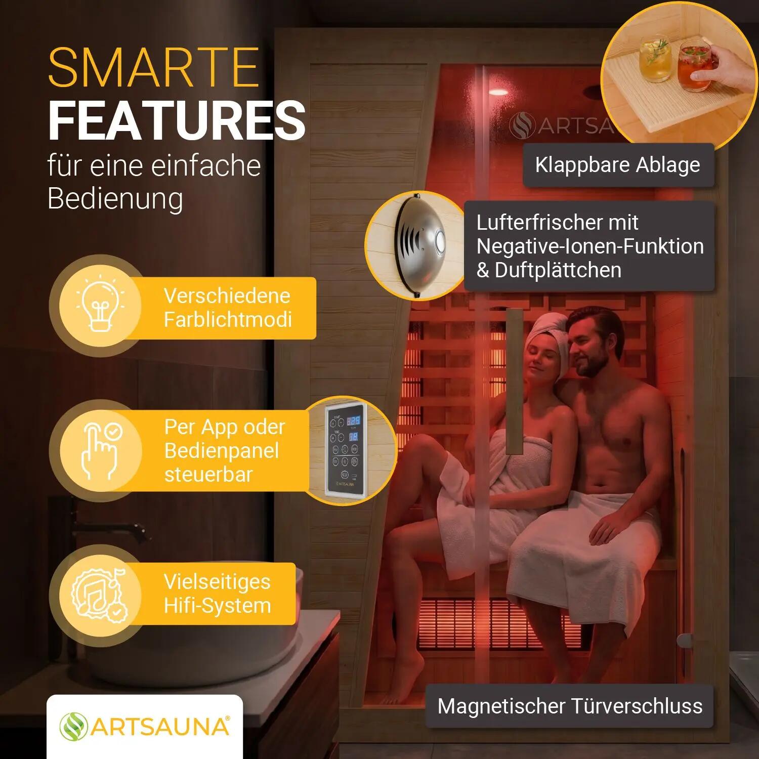 ARTSAUNA Infrarotkabine Bergen115 Natur Hemlockholz für 2 Personen 2/7
