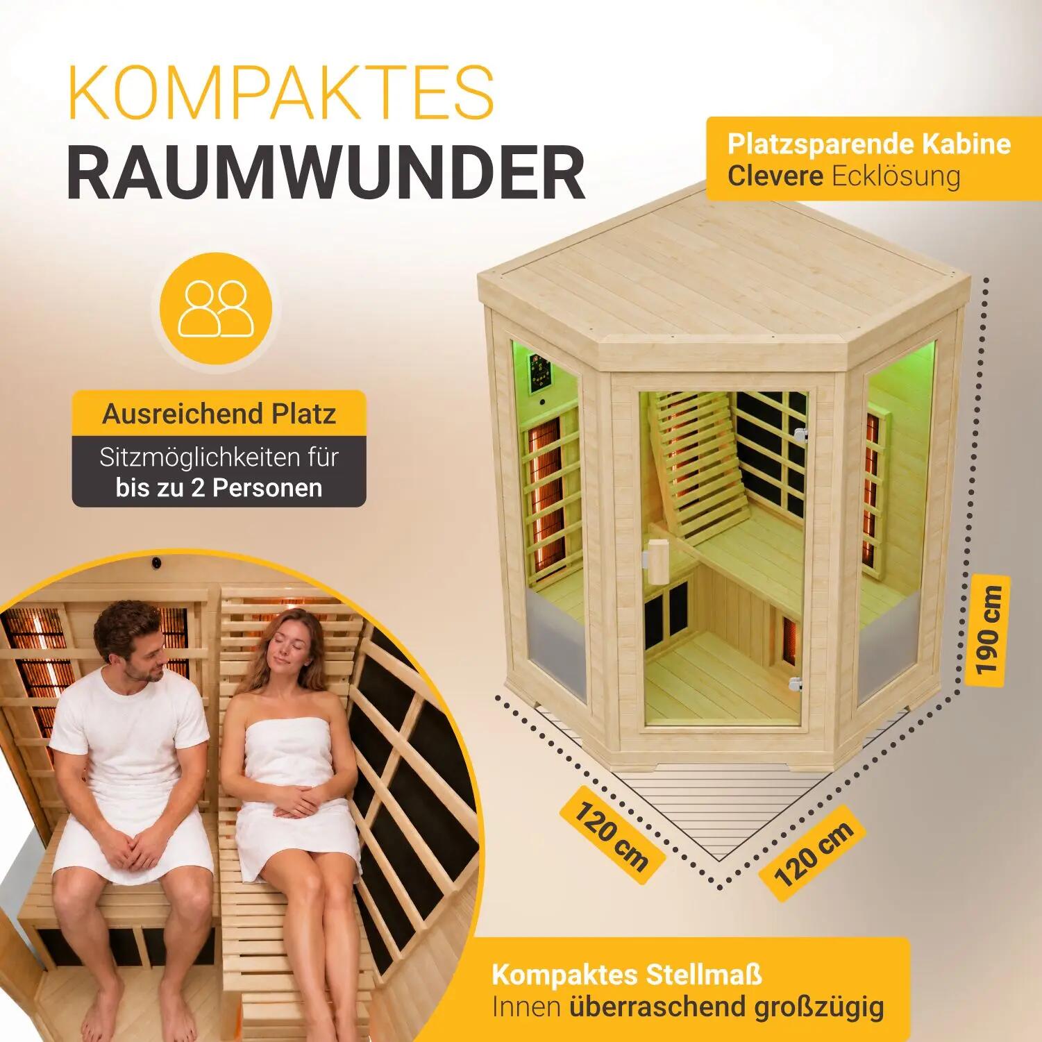 Infrarotkabine Aalborg mit Dual-Technologie 2 Personen Hemlockholz 3/7