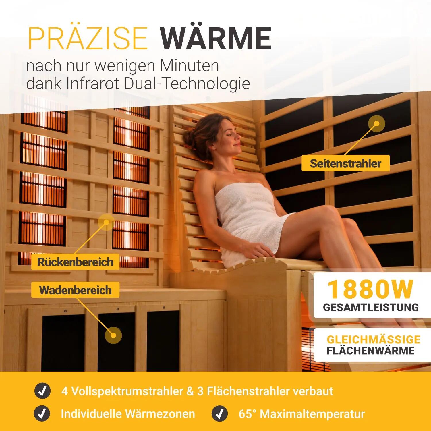Infrarotkabine Aalborg mit Dual-Technologie 2 Personen Hemlockholz 2/7