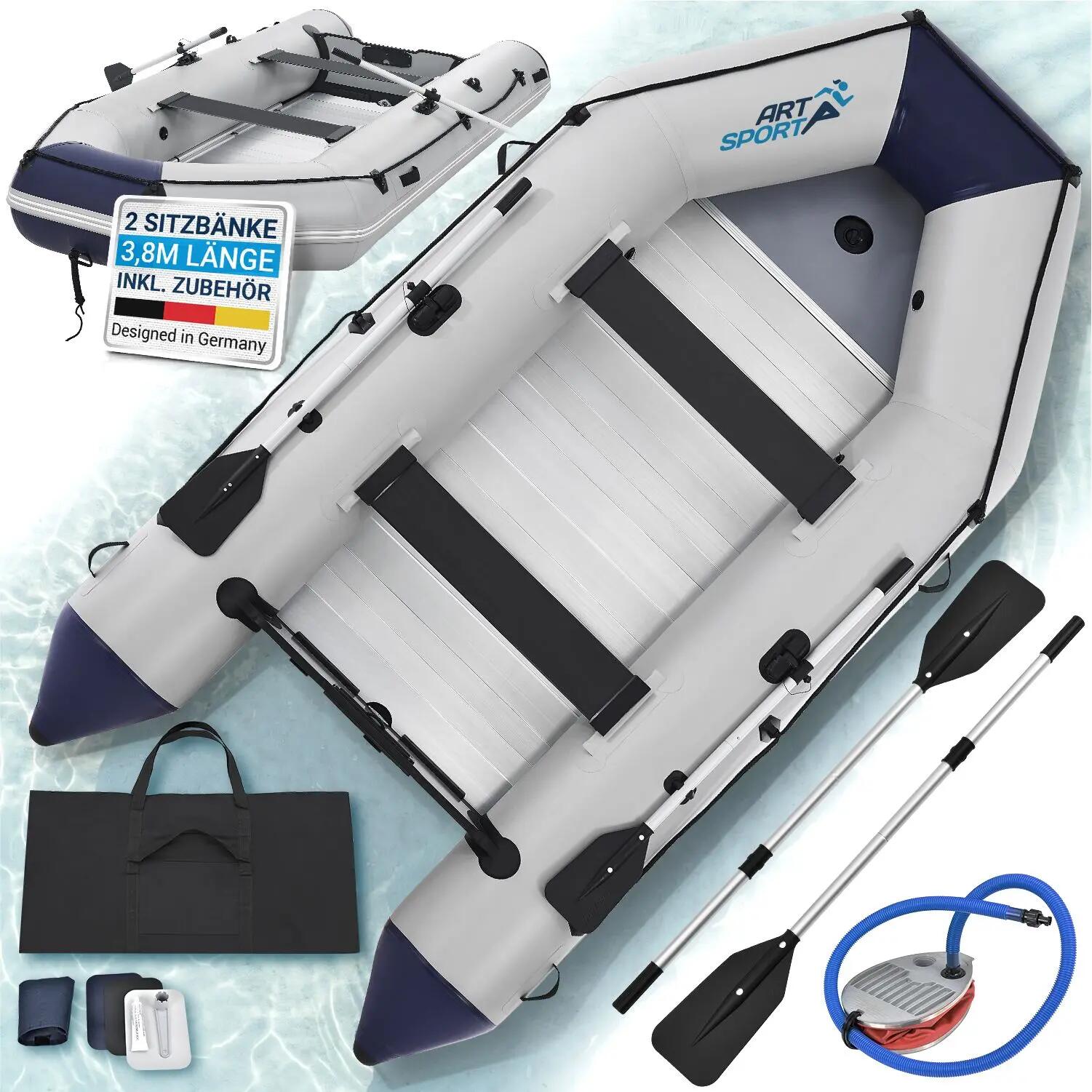 JUSKYS Schlauchboot 3,80 m 2 Sitzbänke, Paddel, Pumpe, Tasche & Reparaturset 1/7