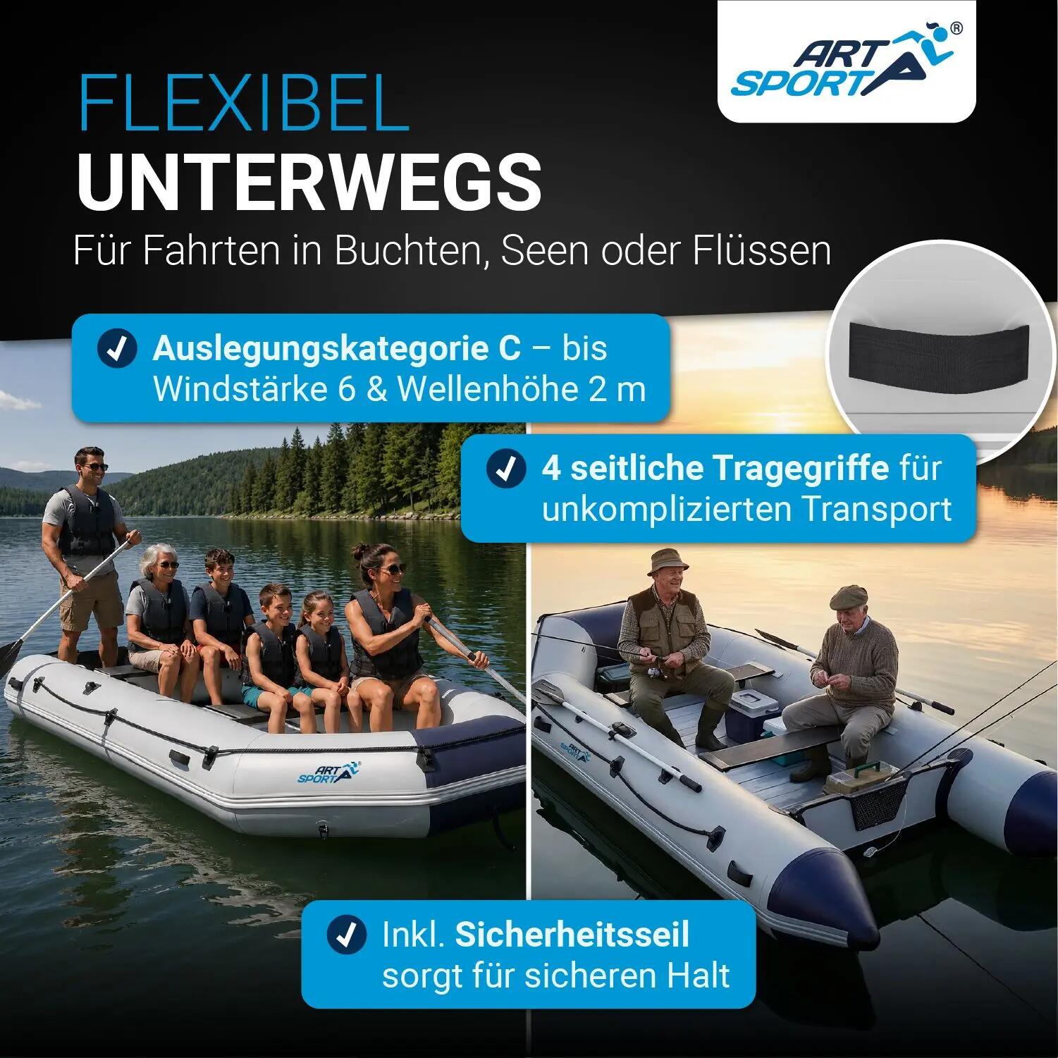 JUSKYS Schlauchboot 3,80 m 2 Sitzbänke, Paddel, Pumpe, Tasche & Reparaturset 7/7