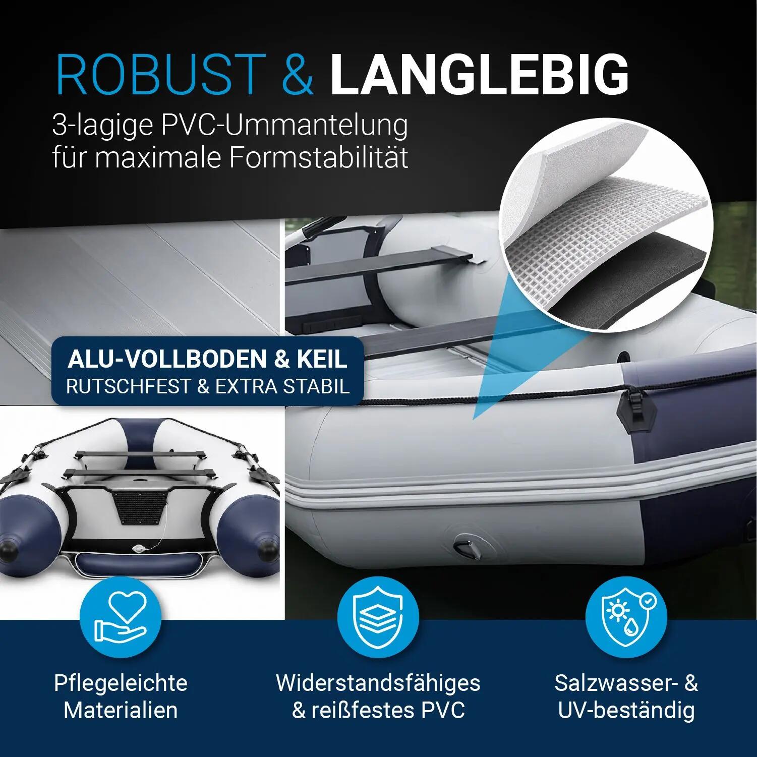 JUSKYS Schlauchboot 3,80 m 2 Sitzbänke, Paddel, Pumpe, Tasche & Reparaturset 2/7
