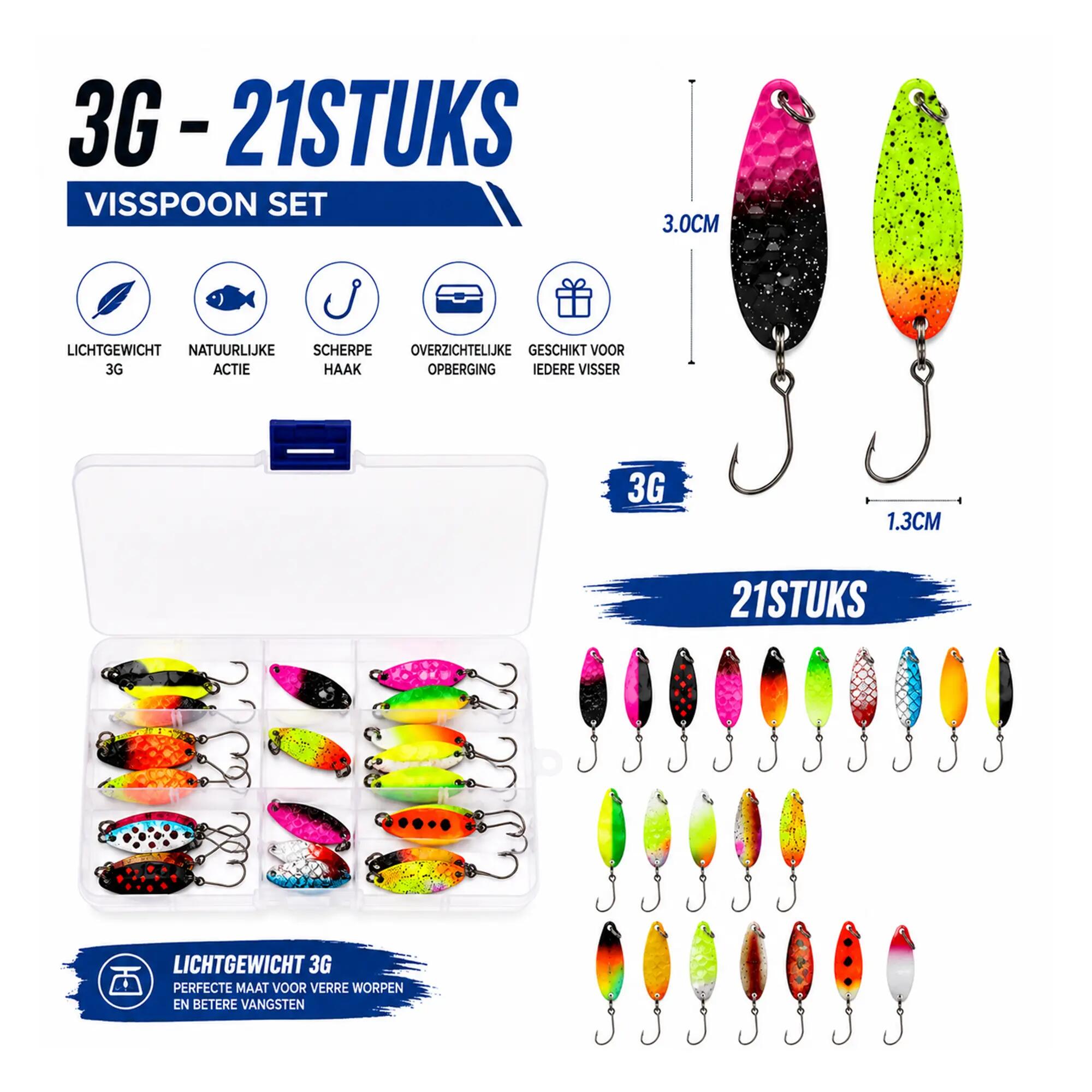 Fish-Xpro Troutlook Forellepel Set - 21 Stuks - 3 g - Enkele Haak - Tacklebox 5/5