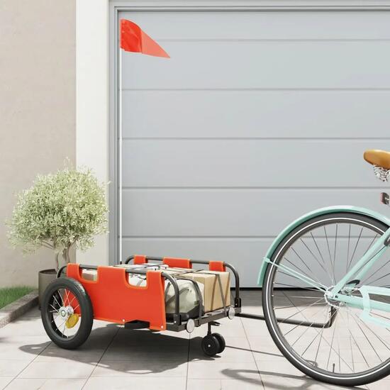 Remorque vélo VidaXL tissu Oxford et fer laqué orange