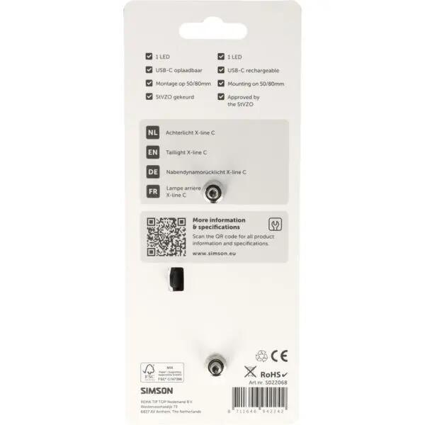 Simson Aurora X-line C feu arrière LED rechargeable USB-C porte-bagages 2/3