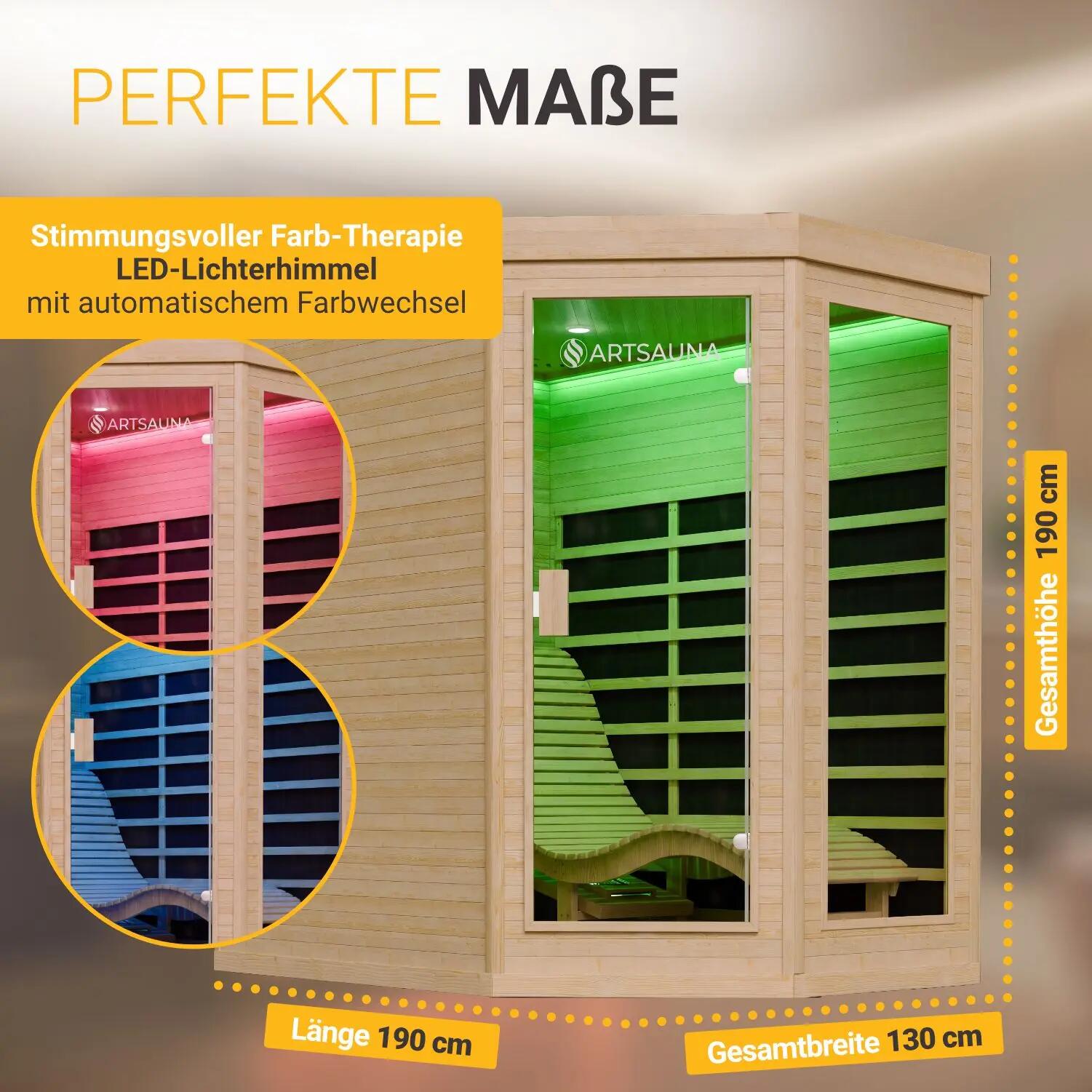 Infrarotkabine Esbjerg Triplex-Heizsystem 2 Personen LED-Farblicht 7/7