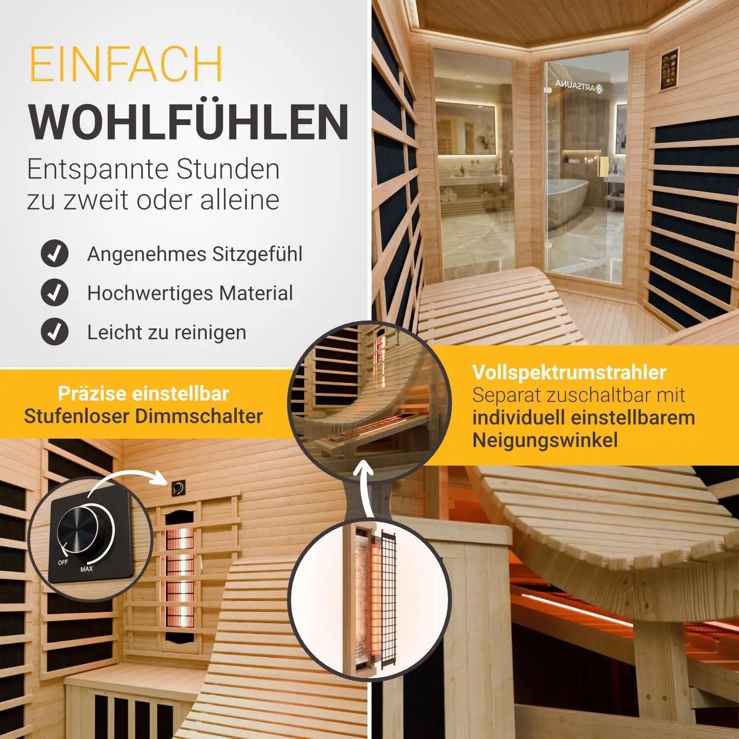 Infrarotkabine Esbjerg Triplex-Heizsystem 2 Personen LED-Farblicht 5/7