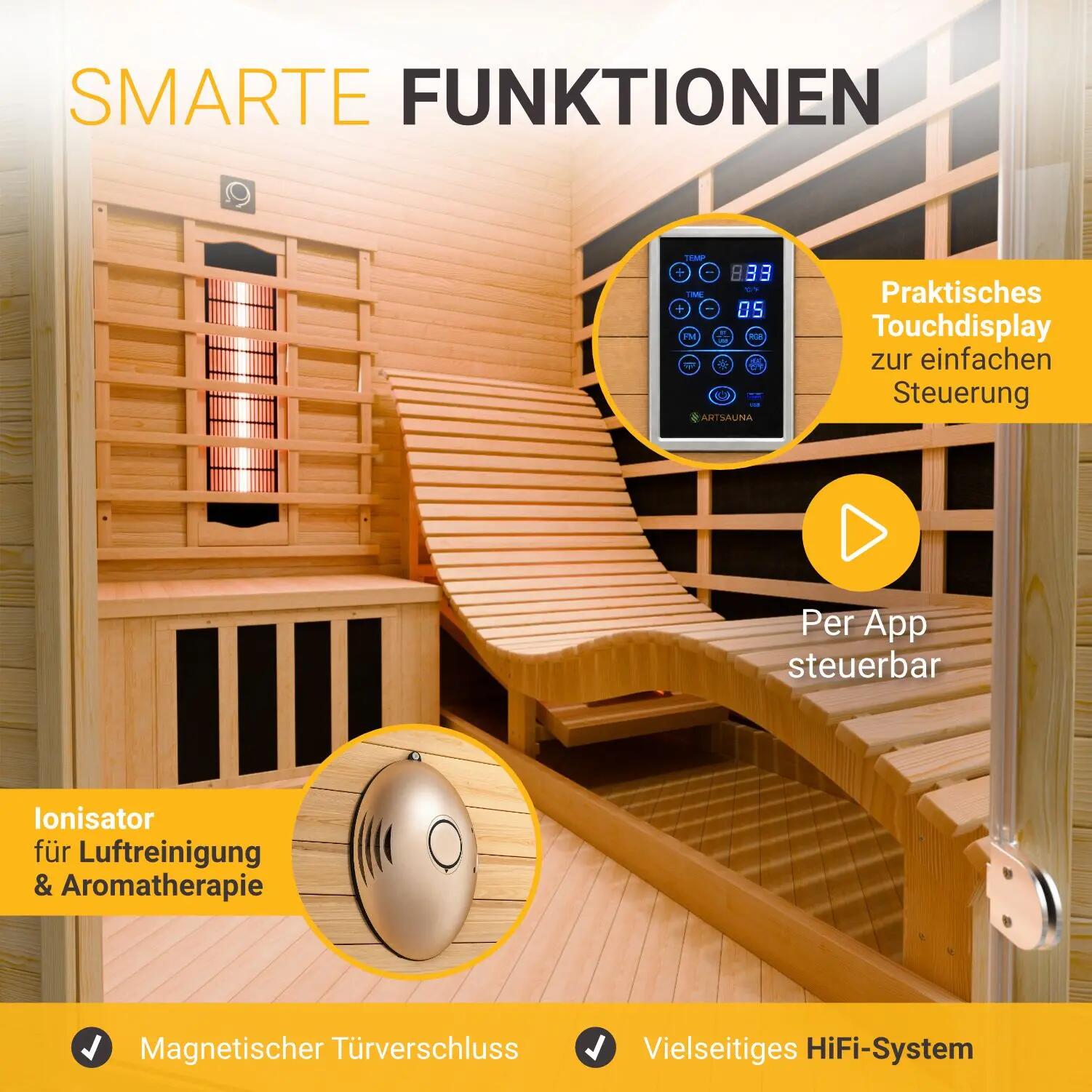 Infrarotkabine Esbjerg Triplex-Heizsystem 2 Personen LED-Farblicht 4/7