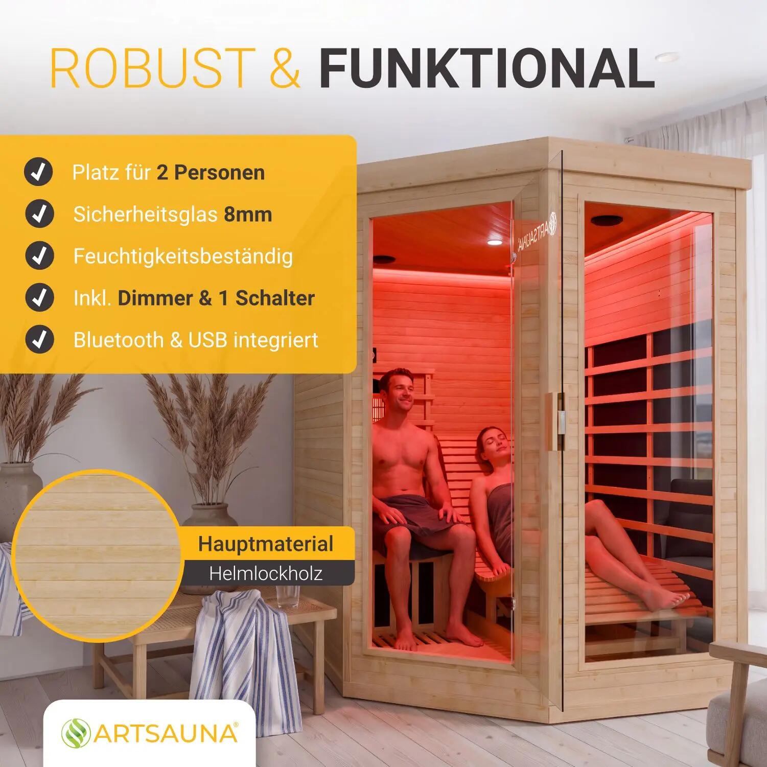 Infrarotkabine Esbjerg Triplex-Heizsystem 2 Personen LED-Farblicht 2/7