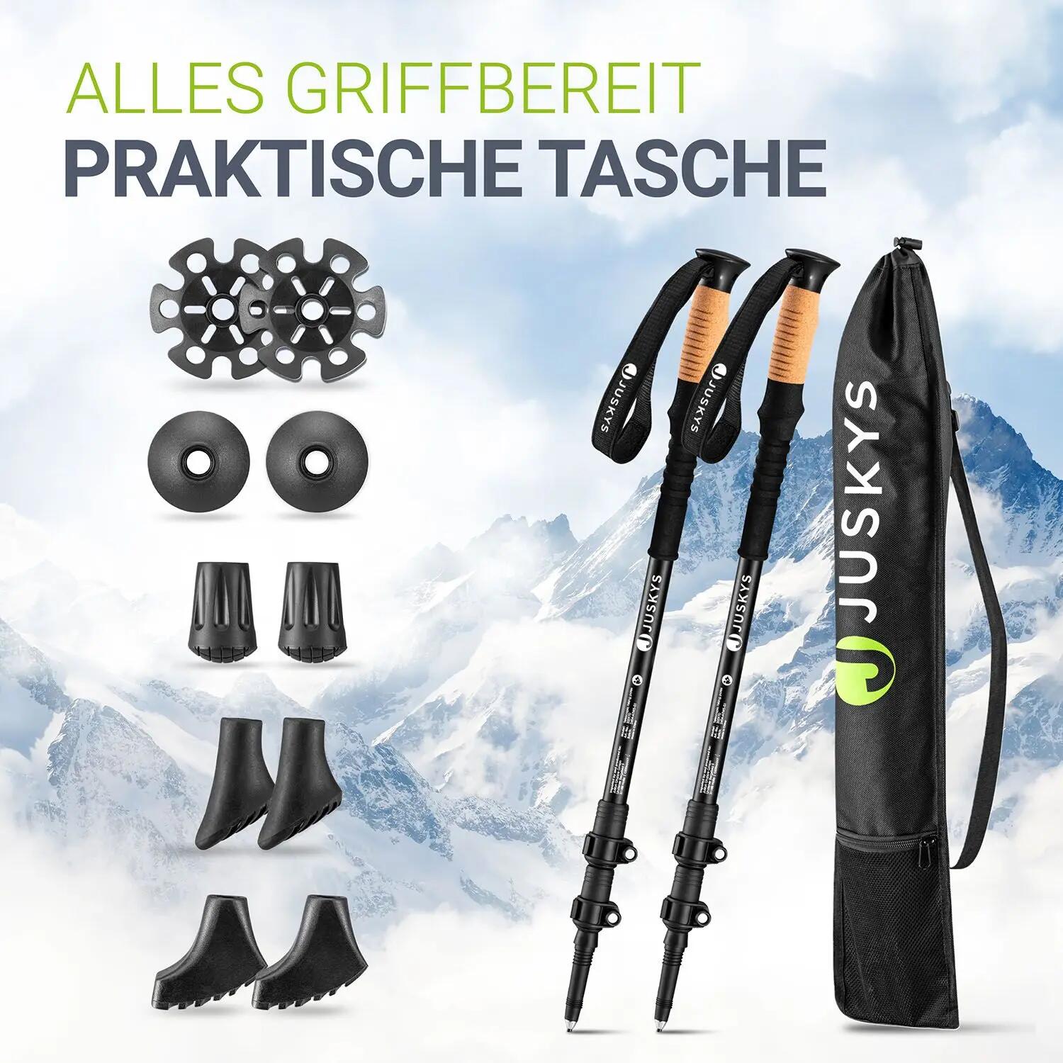 JUSKYS Nordic Walking Stöcke Alu Teleskop leicht & ausziehbar 6/7
