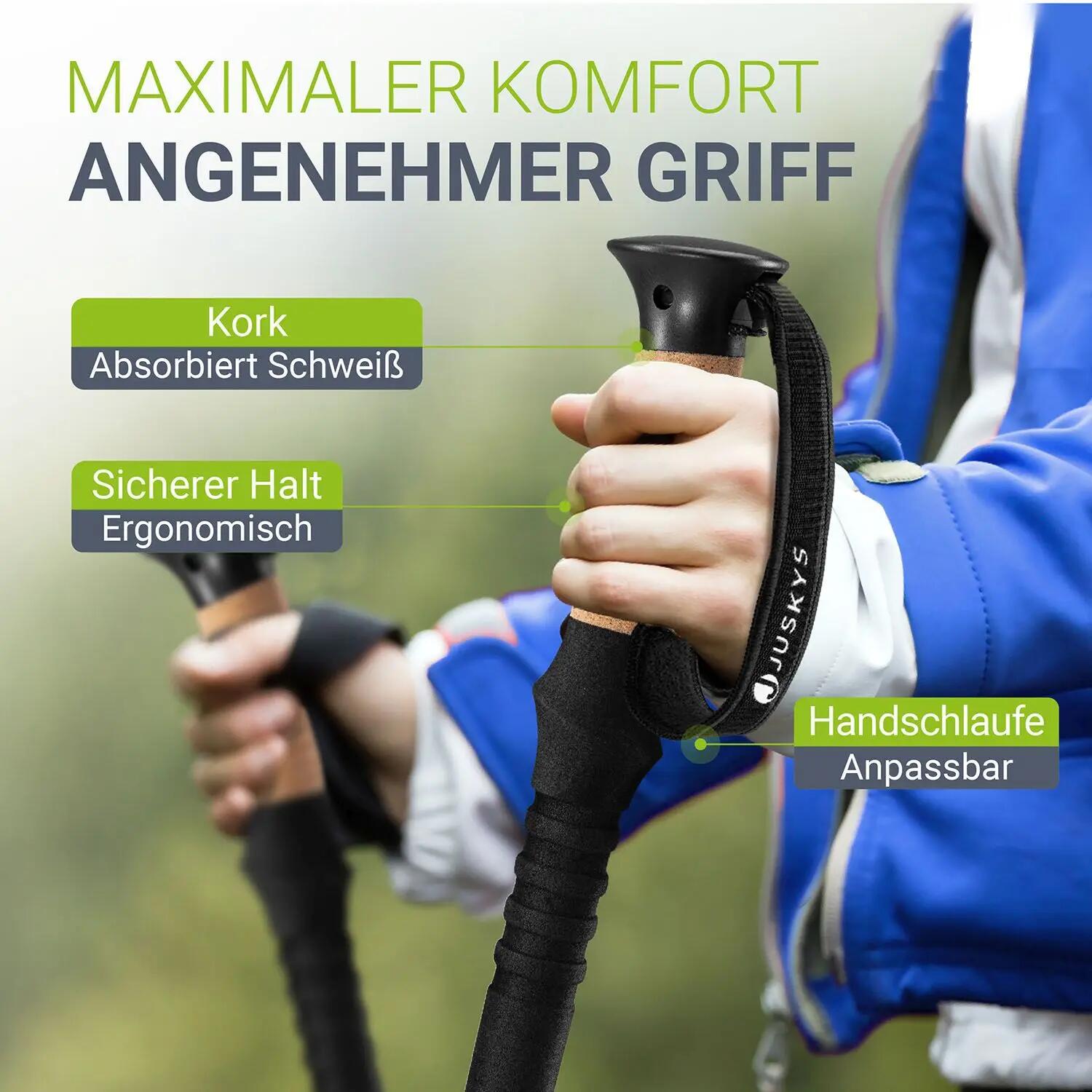 JUSKYS Nordic Walking Stöcke Alu Teleskop leicht & ausziehbar 4/7
