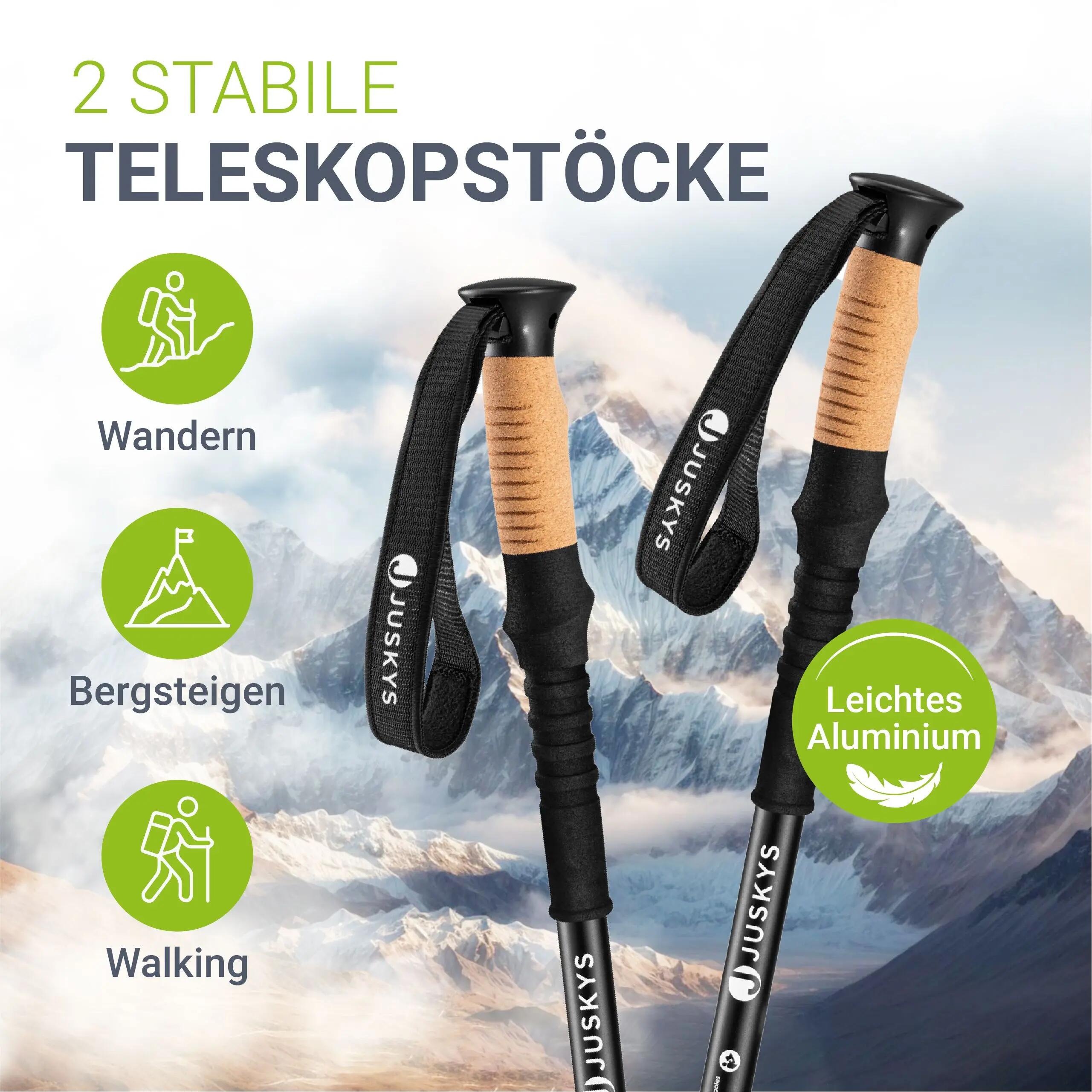 JUSKYS Nordic Walking Stöcke Alu Teleskop leicht & ausziehbar 2/7