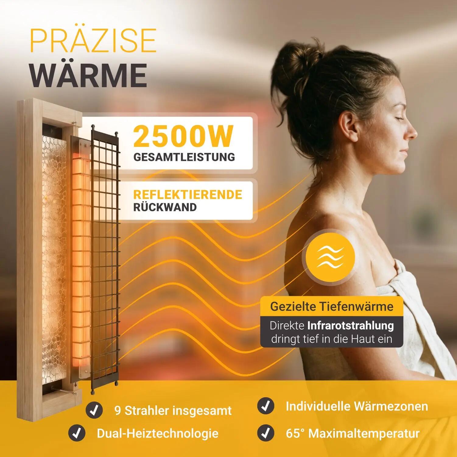 ARTSAUNA Infrarotkabine Aarhus140 Natur, 2 Personen, Dual-Heizsystem, Hemlock 3/7