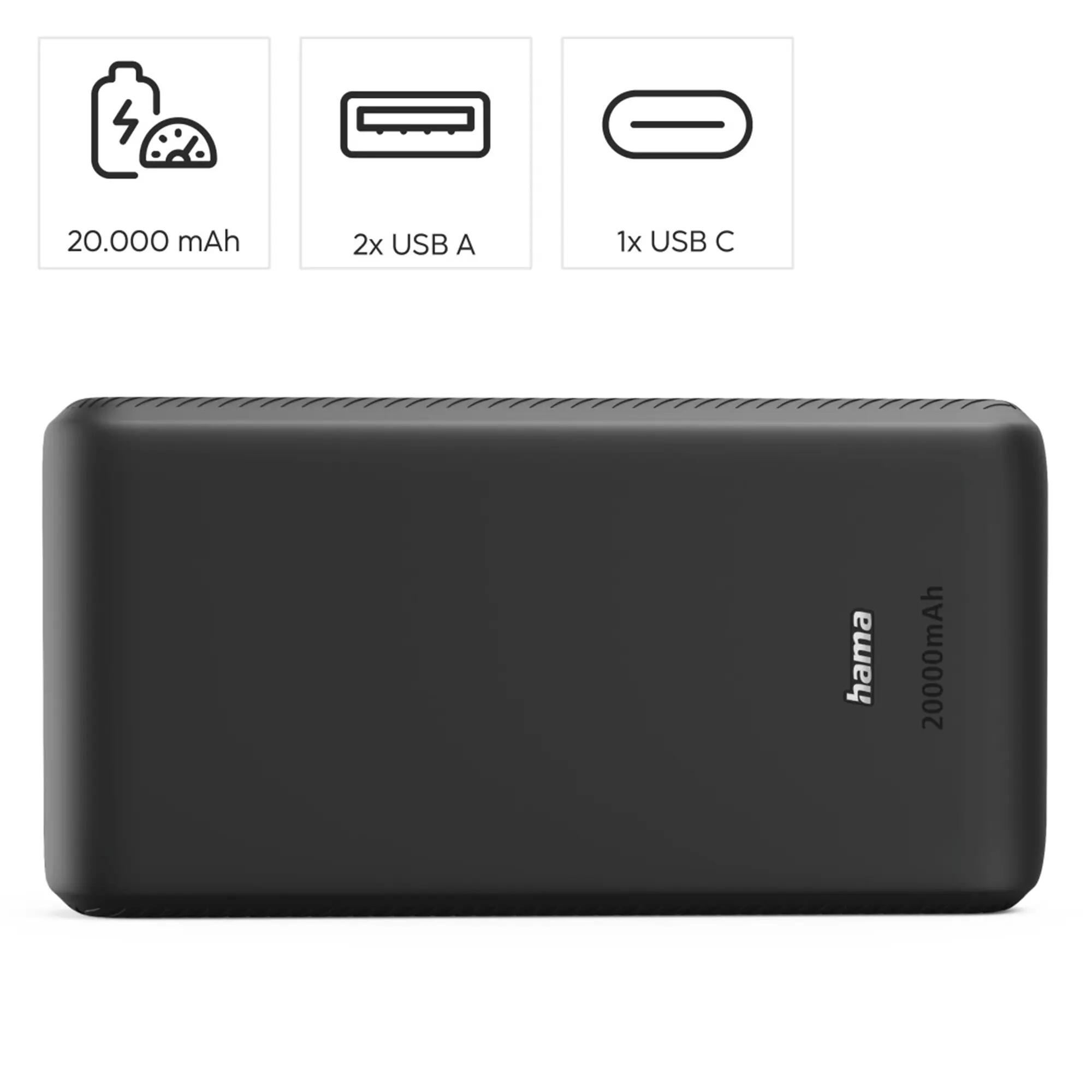 HAMA Power Pack 20000 mAh, USB-C, 2x USB-A, Grau 2/5