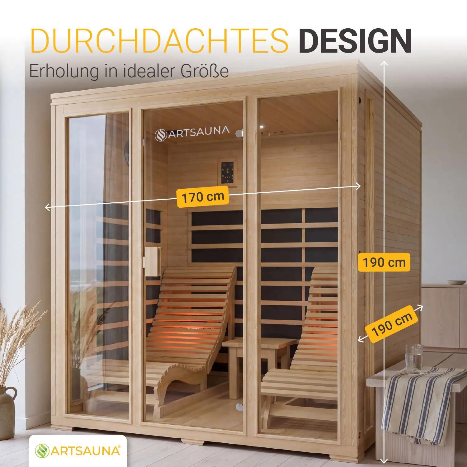 ARTSAUNA Infrarotkabine Billund Dual-Heizsystem 2 Personen LED-Farblicht 7/7