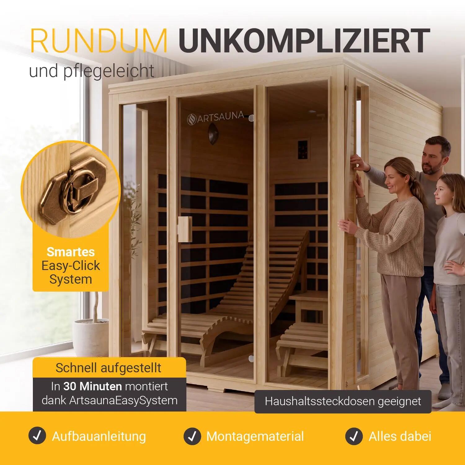 ARTSAUNA Infrarotkabine Billund Dual-Heizsystem 2 Personen LED-Farblicht 6/7