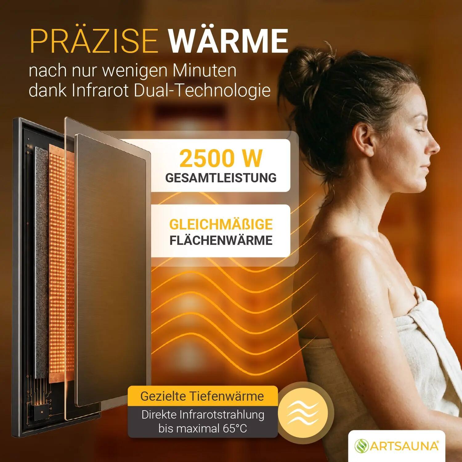 ARTSAUNA Infrarotkabine Billund Dual-Heizsystem 2 Personen LED-Farblicht 5/7
