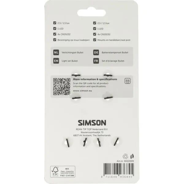 Éclairage vélo LED batterie Simson Bullet avant 2,5 lux arrière 1,5 lux 2/3