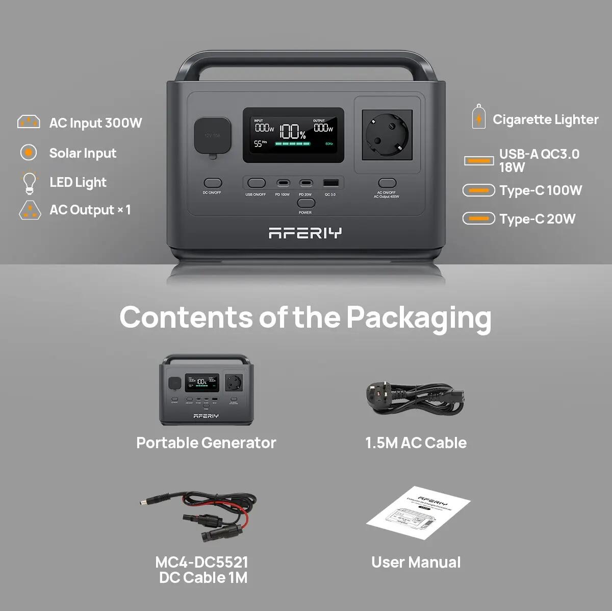 Générateur électrique portable - AFERIY - 400W 256Wh - Batterie LFP - AC 100W 2/7
