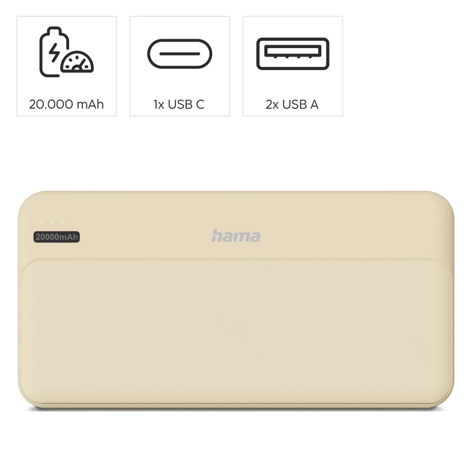 HAMA Power Pack Pocket 20, 20000 mAh, USB-A, Sand 2/5