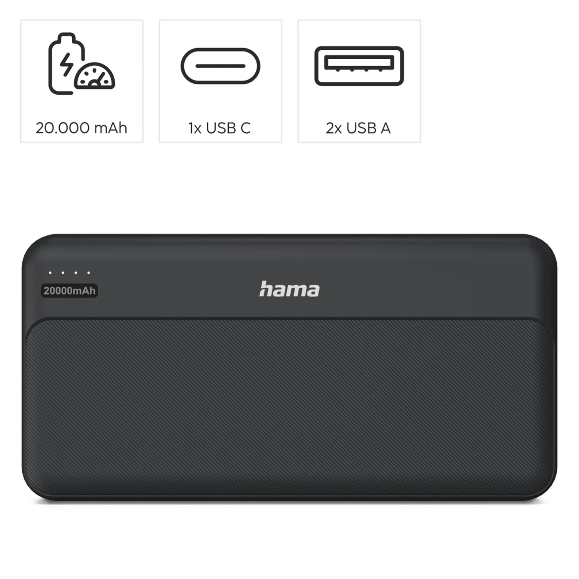HAMA Power Pack Pocket 20, 20000 mAh, USB-A, Grau 2/5