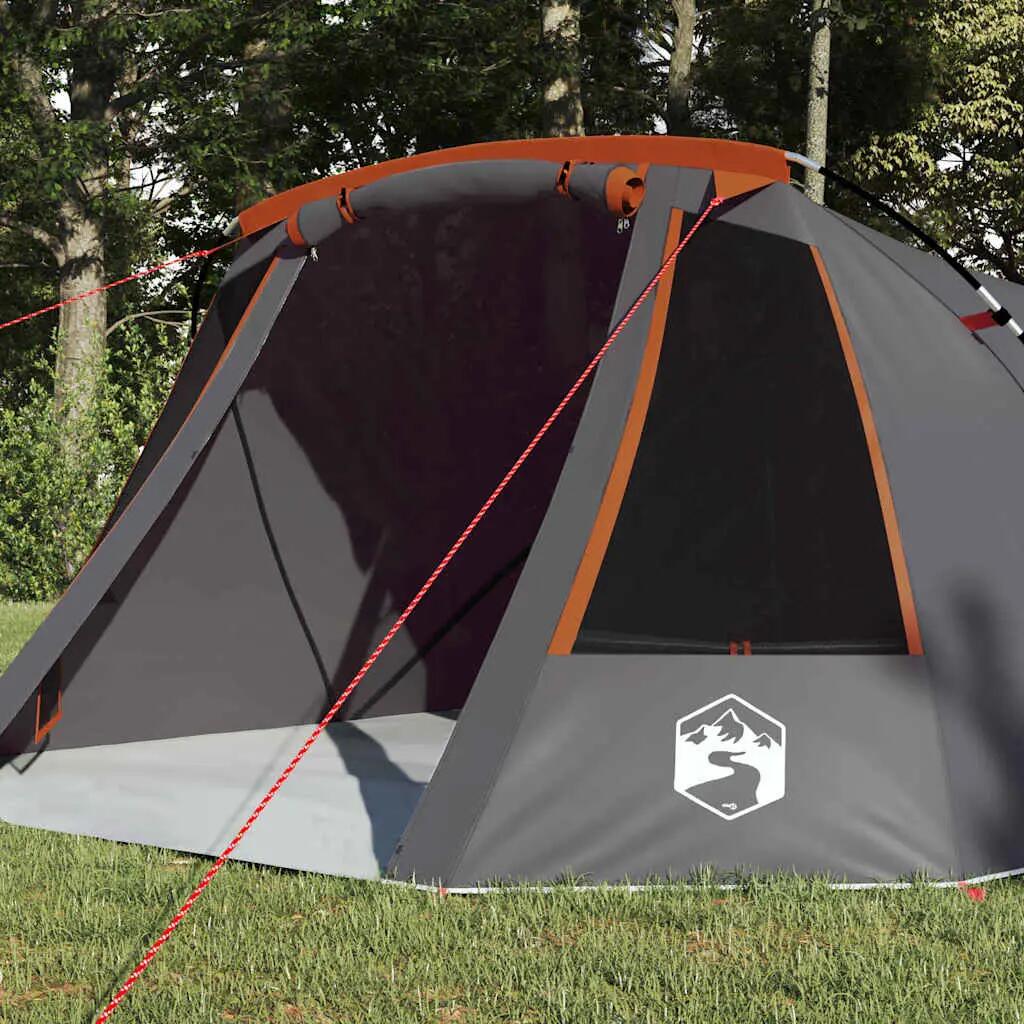 Tente tunnel 3 places VidaXL 185T polyester enduit PU grise et orange 3/4
