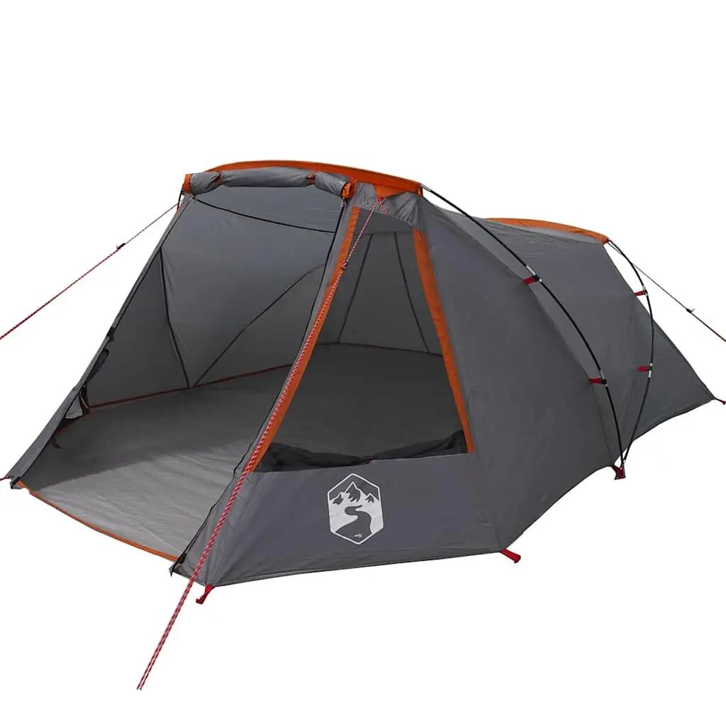 Tente tunnel 3 places VidaXL 185T polyester enduit PU grise et orange 2/4