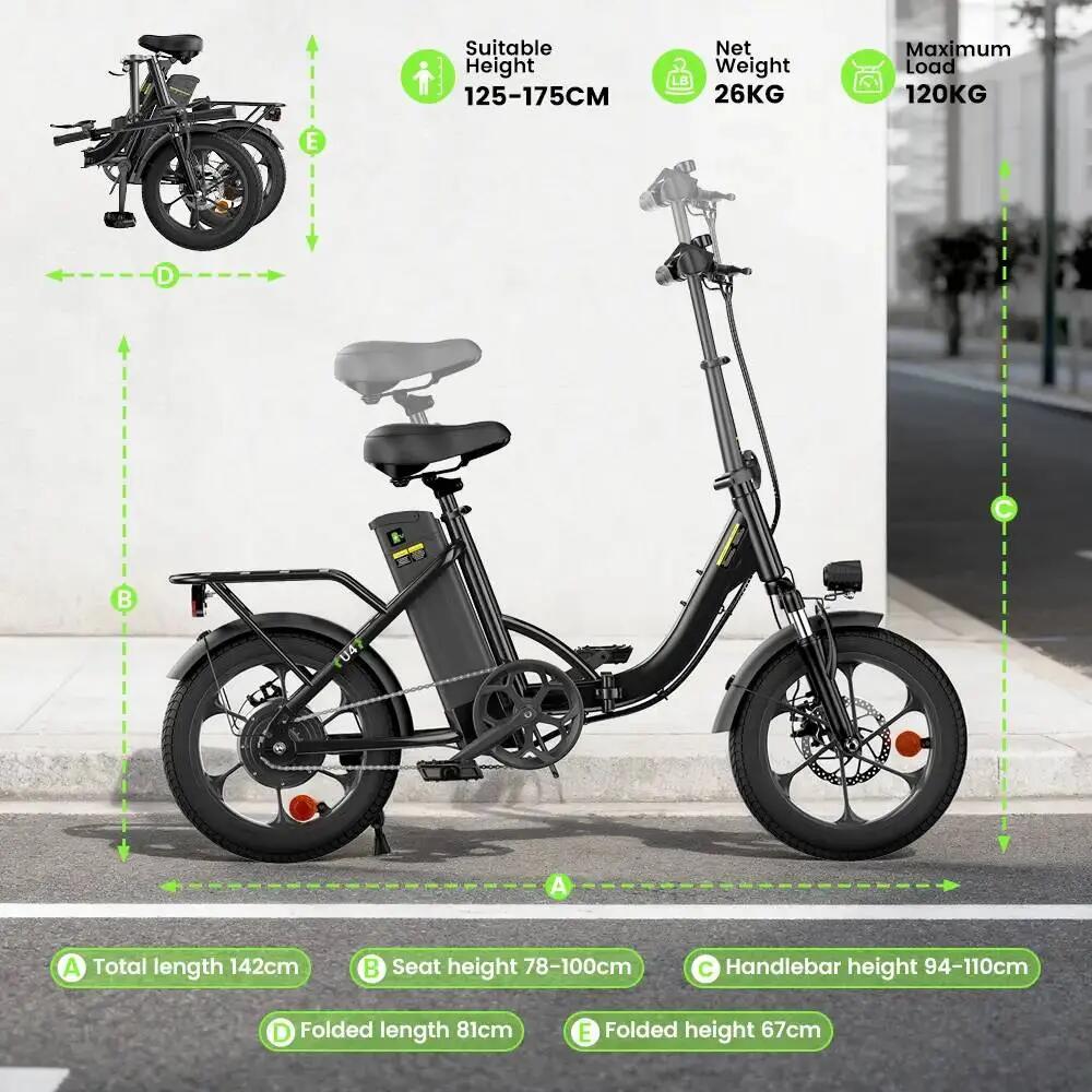 U4 Vélo Électrique Pliant, Batterie 36V 10.4Ah, Pneu 16" Pneumatique 9/11
