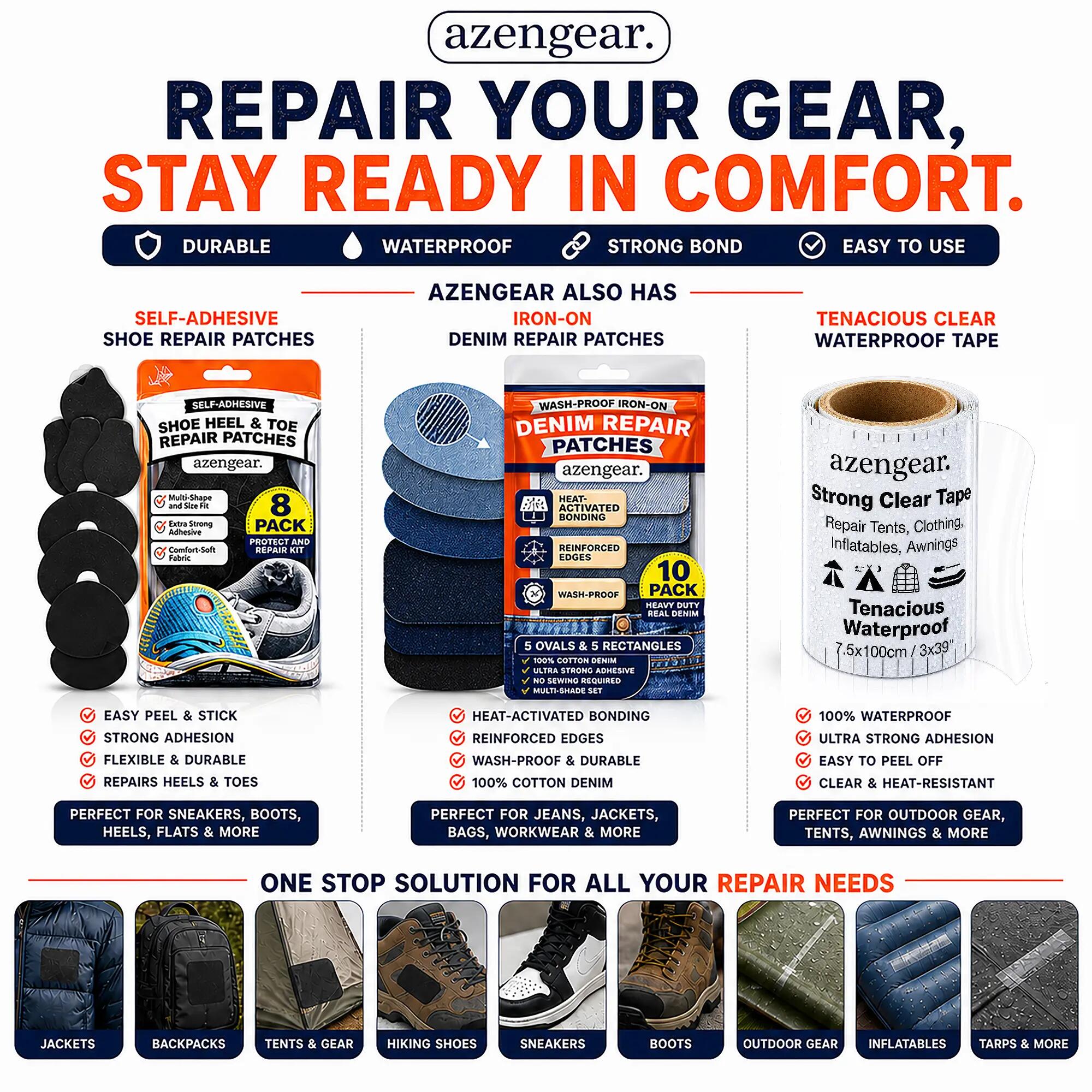 Reparatiepatch donsjas, zelfklevend, waterdicht, tent- en slaapzakreparatie 10/13