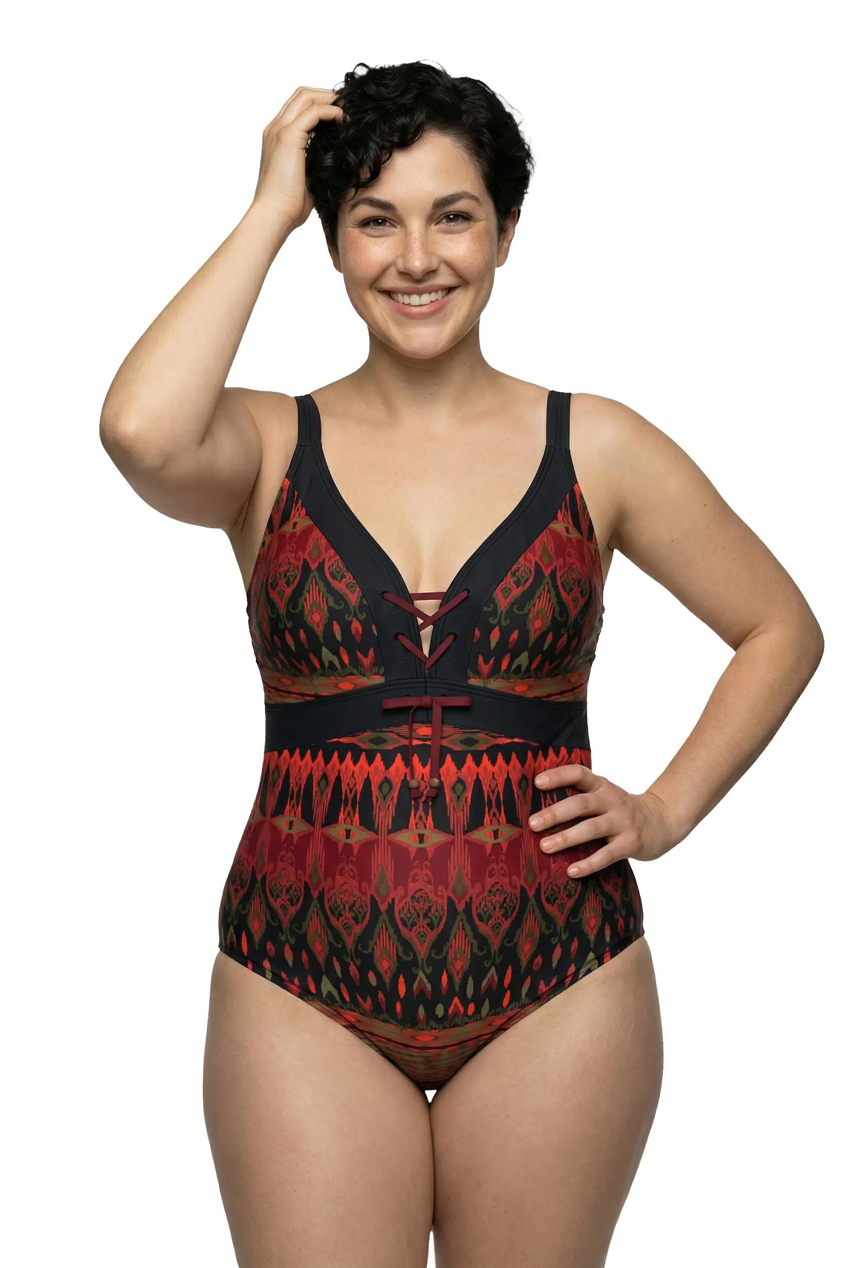 Dames Badpak vetersluiting zachte cups gerecycled 3/13