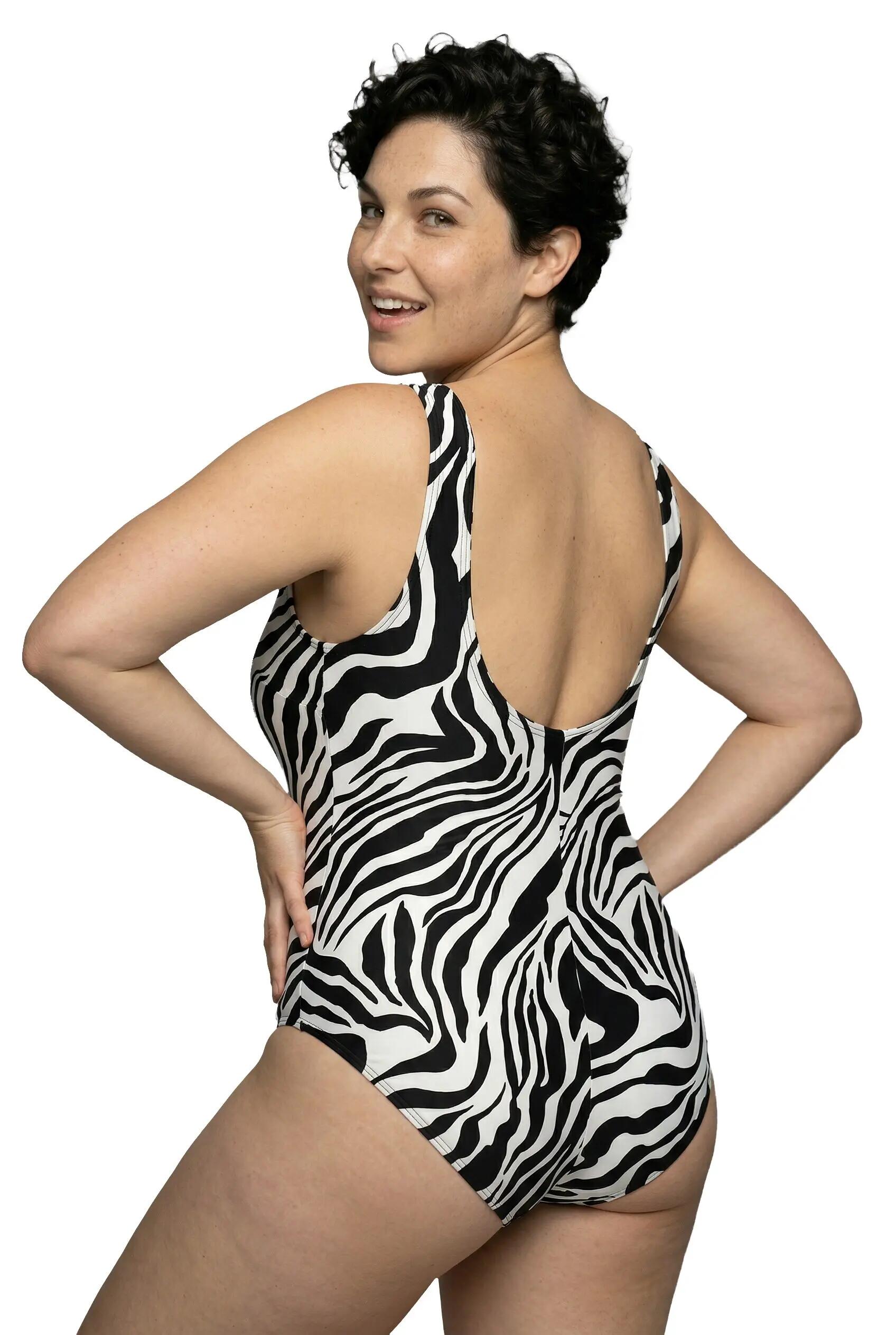 Damen Badeanzug Tigermuster ohne Softcups Rundhals 3/13
