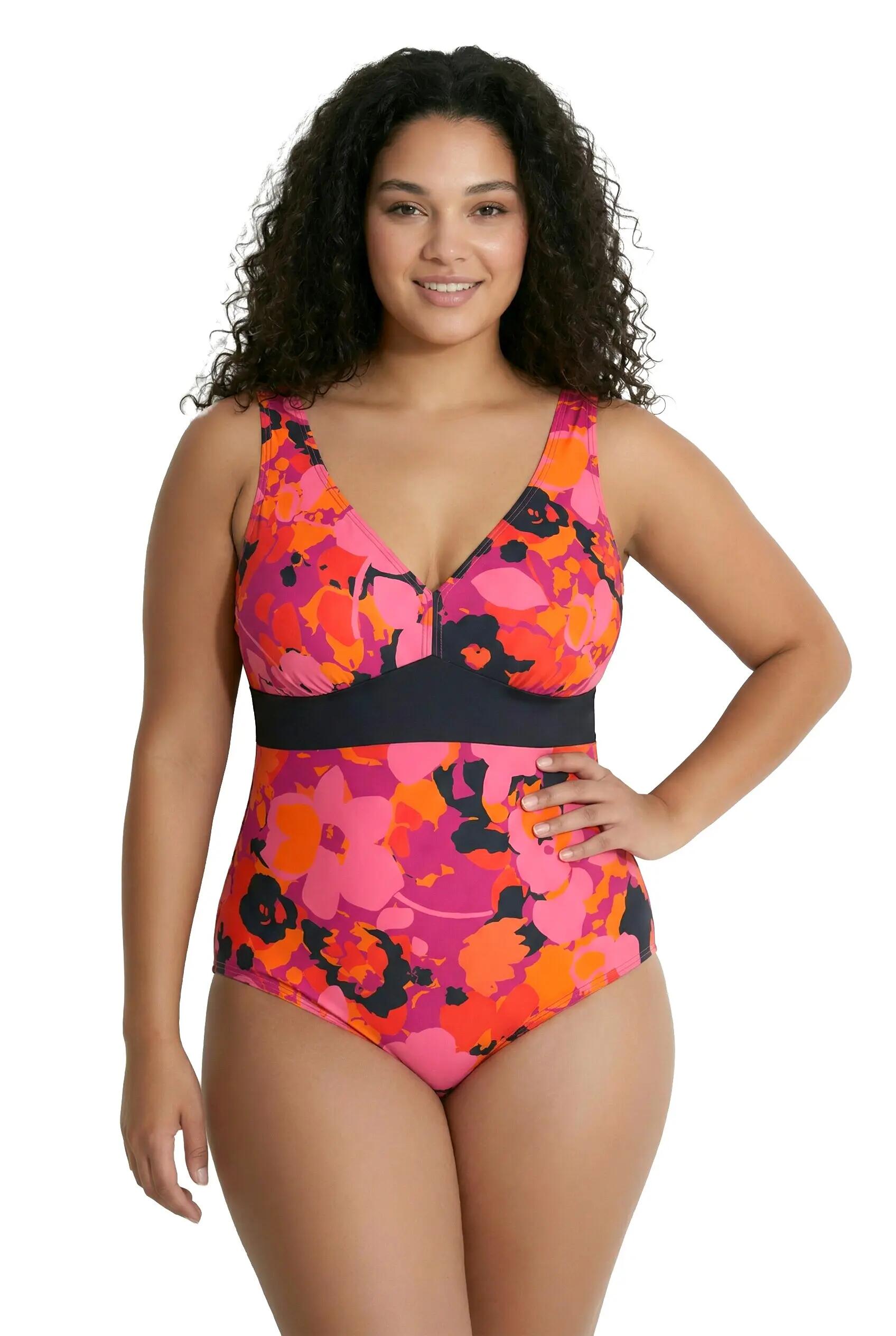 Femme Maillot de bain motif fleurs bonnets souples et matière recyclée 3/13